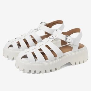 DV Dolce Vita White Loera Round Toe Chunky Platform Fisherman Sandals Closed Toe